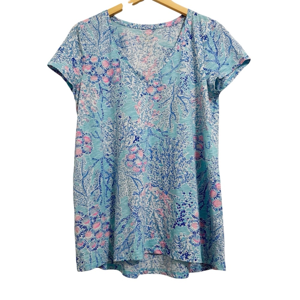 Lilly Pulitzer Etta V Neck Top Blue Ibiza Now You Sea Me Medium